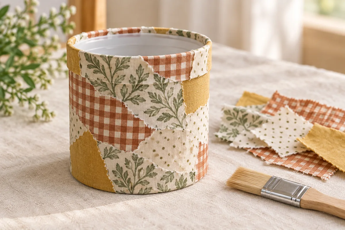AI-generated concept of a patchwork pot from fabric scraps
